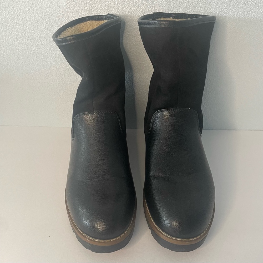 Nautica Black Leather & Fabric Pull-On Boots
